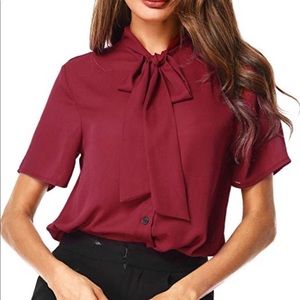 Womens Bow Tie Neck Short Sleeve Casual